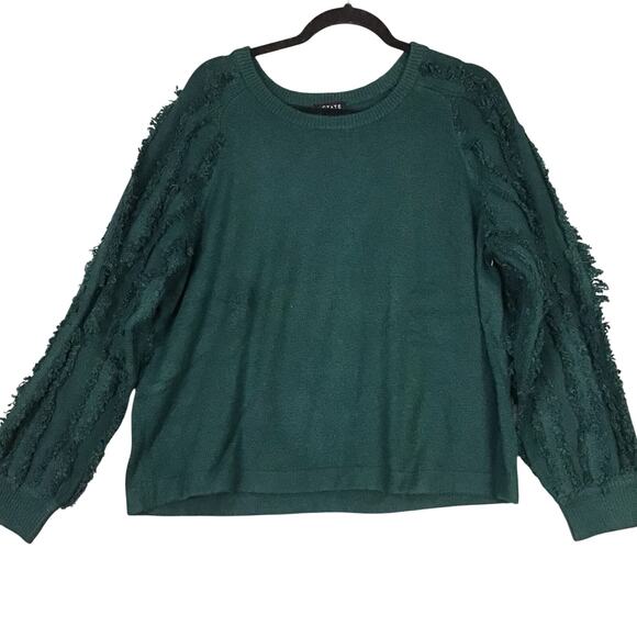 1.State Women’s Sweater Large Green Fringe Sleeve Textured Knit Pullover NWOT - Picture 5 of 12